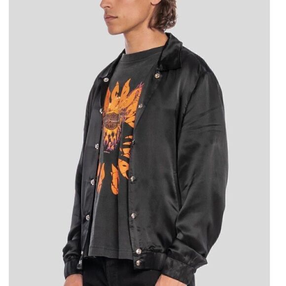 Keiser Clark Men’s Silk Club Jacket Black Snap Button Up Size XL $700 - Picture 11 of 11